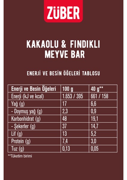 Kakaolu ve Fındıklı Meyve Bar 40gr X 12 Adet fiyatları