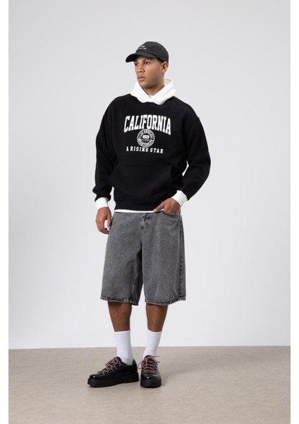 Çift Renk Baskılı Oversize Sweatshirt Siyah fiyatları