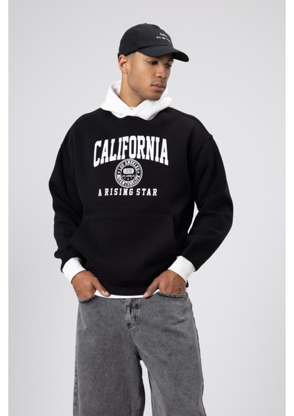 Çift Renk Baskılı Oversize Sweatshirt Siyah modelleri