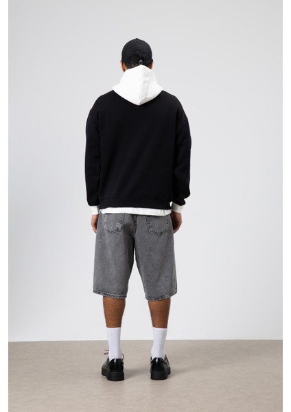 Çift Renk Baskılı Oversize Sweatshirt Siyah indirimleri