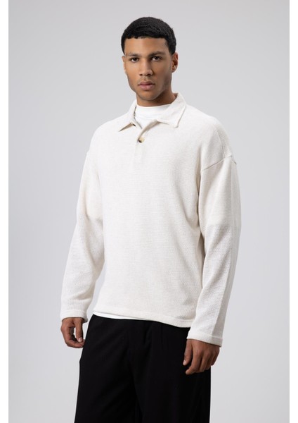 Oversize Polo Yaka Triko Kazak Ekru fiyatları
