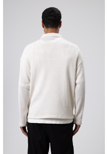 Oversize Polo Yaka Triko Kazak Ekru fırsatları