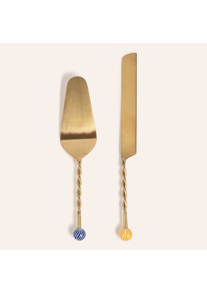 Rampur Çelik - Pirinç Servis Seti 6X30X2 cm Mavi - Sarı