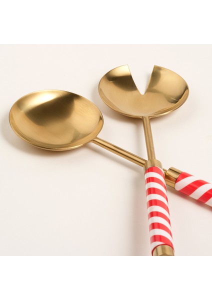 Rampur Çelik - Pirinç Salata Kaşık Seti 8X29X2 cm Altın- Kırmızı fırsatları