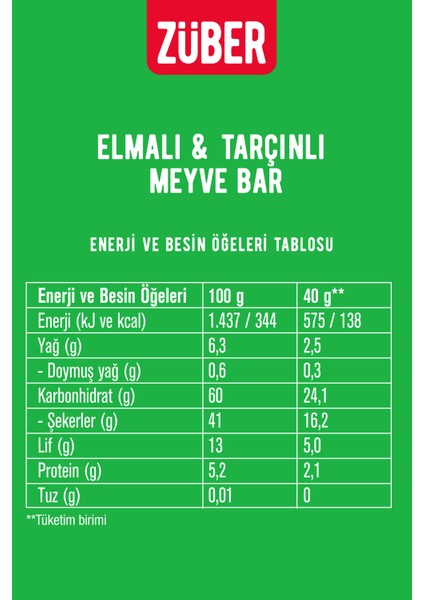 Elmalı ve Tarçınlı Meyve Bar 40gr X 12 Adet fiyatları