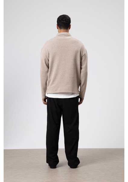 Oversize Polo Yaka Triko Kazak Vizon indirimleri