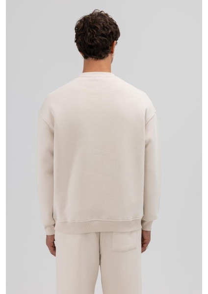 Basic Bisiklet Yaka Oversize Sweatshirt Taş