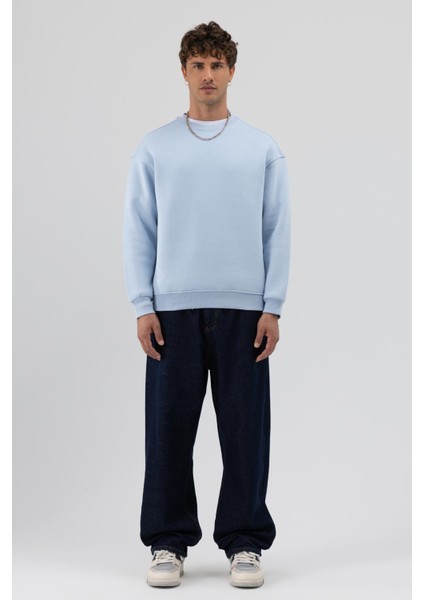 Basic Bisiklet Yaka Oversize Sweatshirt Bebe Mavi fiyatları