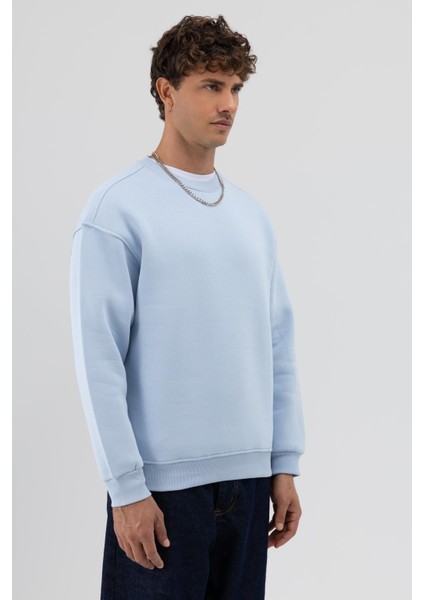 Basic Bisiklet Yaka Oversize Sweatshirt Bebe Mavi modelleri