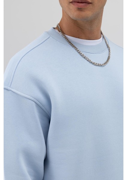 Basic Bisiklet Yaka Oversize Sweatshirt Bebe Mavi fırsatları
