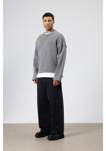 Boxy Fit Basic Sweatshirt Füme