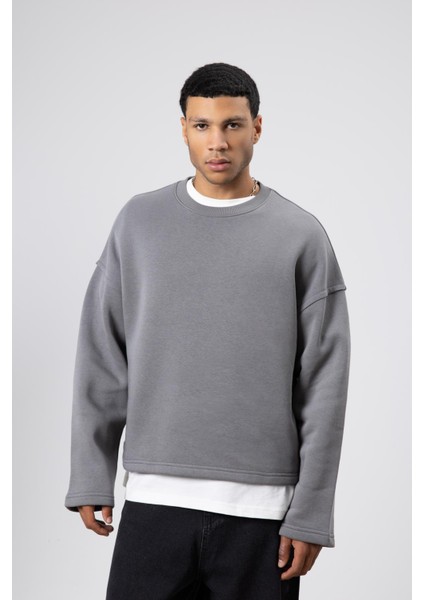 Boxy Fit Basic Sweatshirt Füme fiyatları