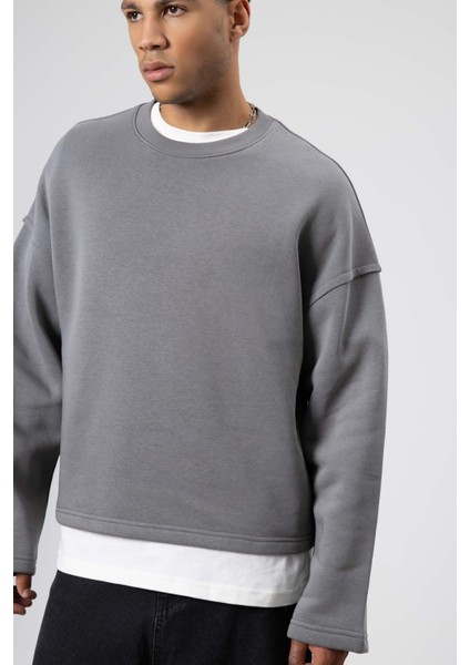 Boxy Fit Basic Sweatshirt Füme fırsatları
