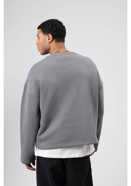 Boxy Fit Basic Sweatshirt Füme indirimleri