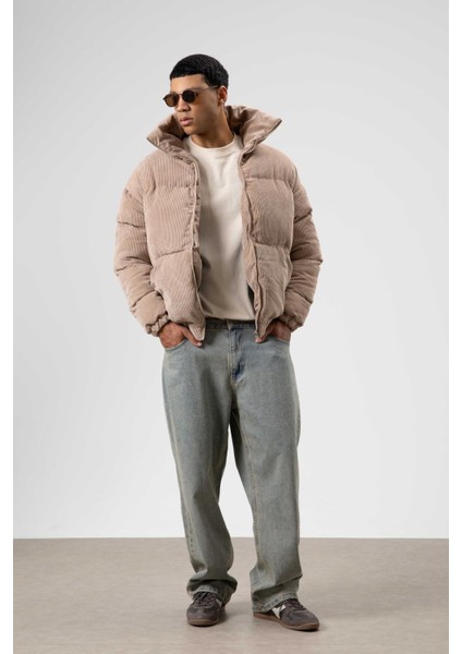 Oversize Kadife Şişme Mont Bej fiyatları