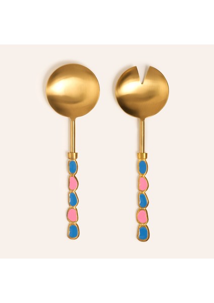 Rampur Çelik - Pirinç Salata Kaşık Seti 26 cm Pembe - Mavi