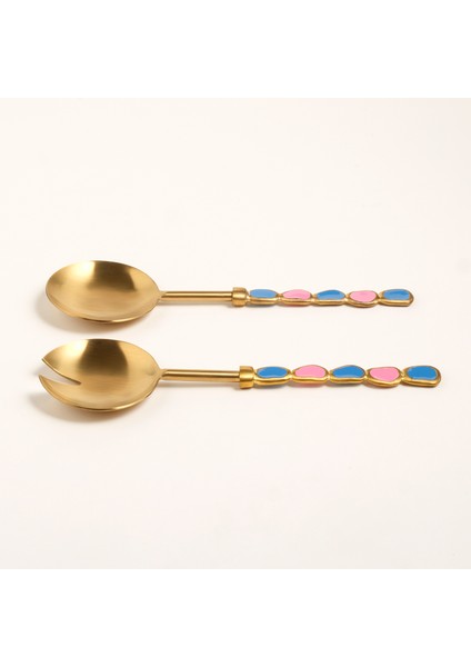 Rampur Çelik - Pirinç Salata Kaşık Seti 26 cm Pembe - Mavi modelleri
