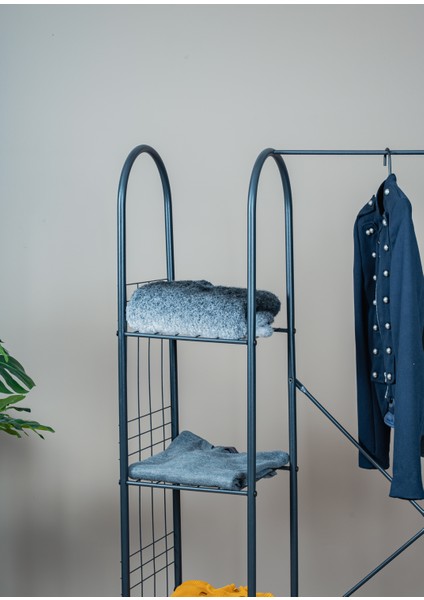 elite 5 Raflı Siyah Metal Elbise Askılık Portmanto Ayaklı Konfeksiyon Askılık