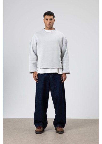 Boxy Fit Basic Sweatshirt Açık Gri