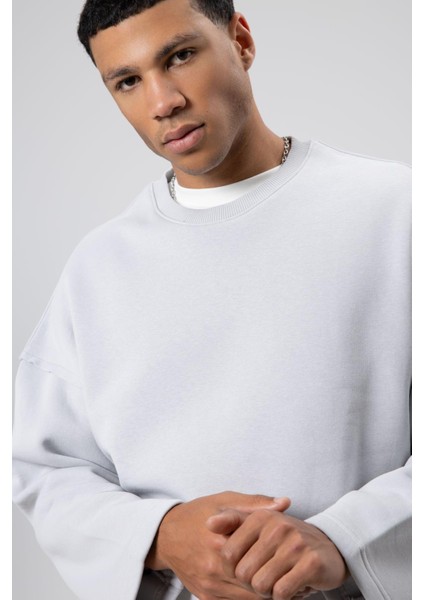 Boxy Fit Basic Sweatshirt Açık Gri fırsatları