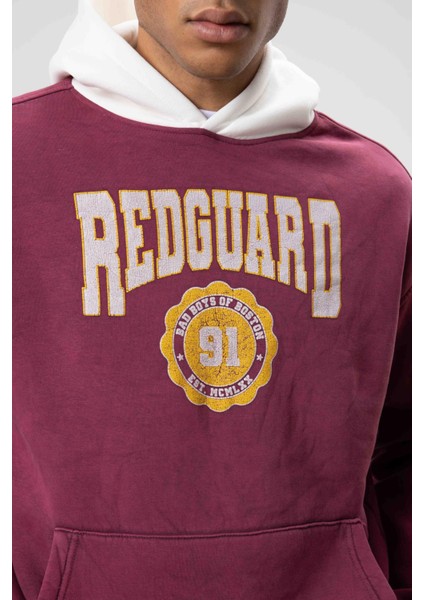 Oversize Baskılı Kapüşonlu Sweatshirt Bordo fiyatları