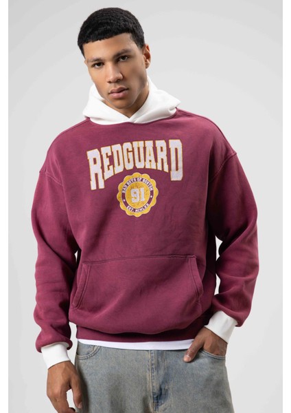 Oversize Baskılı Kapüşonlu Sweatshirt Bordo modelleri