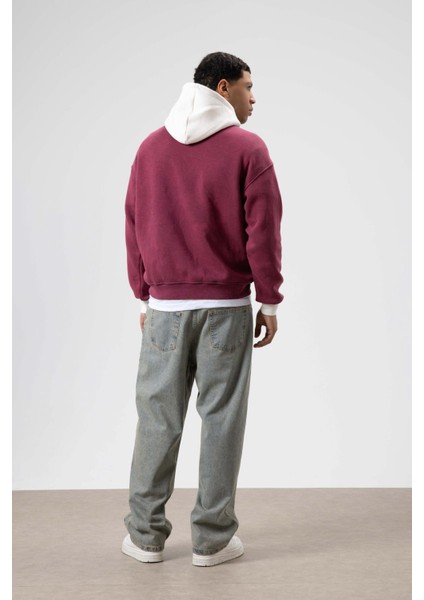 Oversize Baskılı Kapüşonlu Sweatshirt Bordo fırsatları
