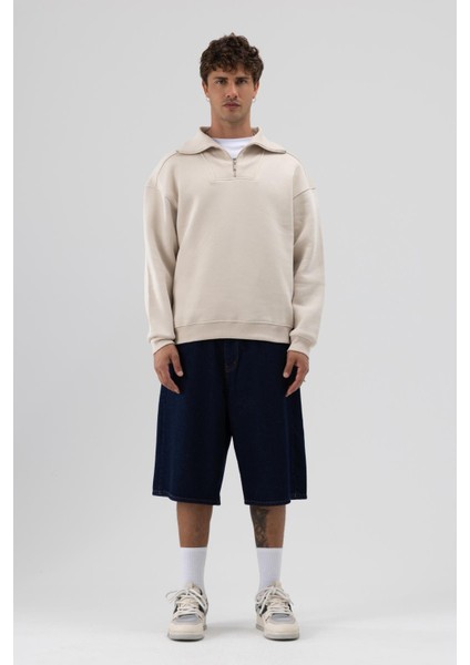 Basic Fermuarlı Dik Yaka Sweatshirt Taş fiyatları