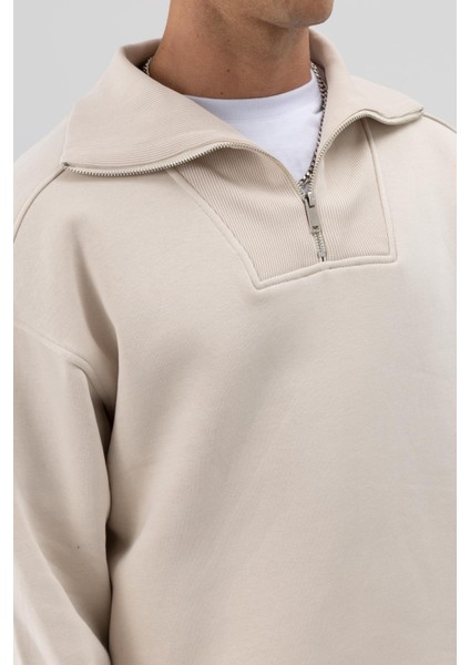 Basic Fermuarlı Dik Yaka Sweatshirt Taş fırsatları