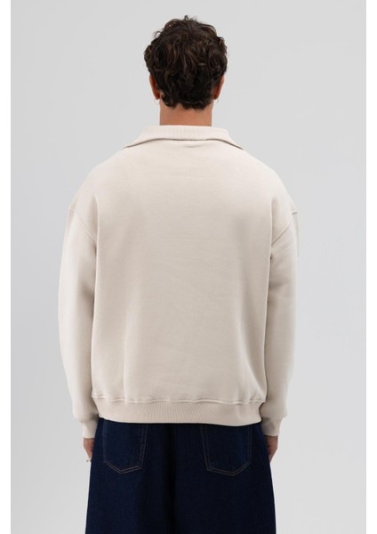 Basic Fermuarlı Dik Yaka Sweatshirt Taş indirimleri