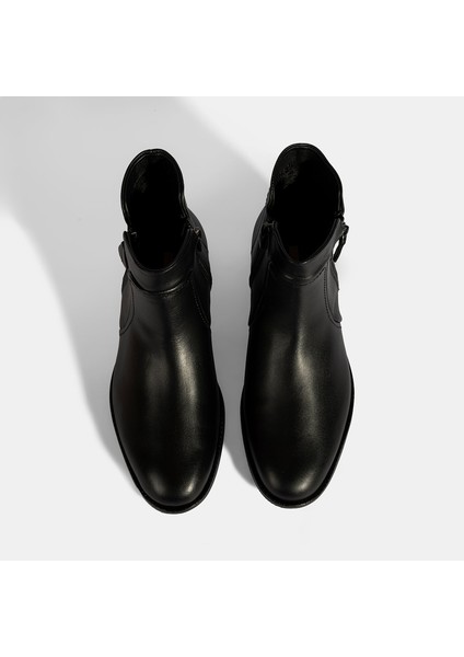 Kadın Siyah Çift Fermuarlı Deri Bot