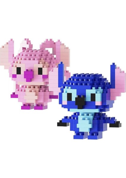 Ohana Temalı Stitch ve Angel (Pembe) Nano Blok Seti | 2'li Yapı Figürleri Koleksiyonu