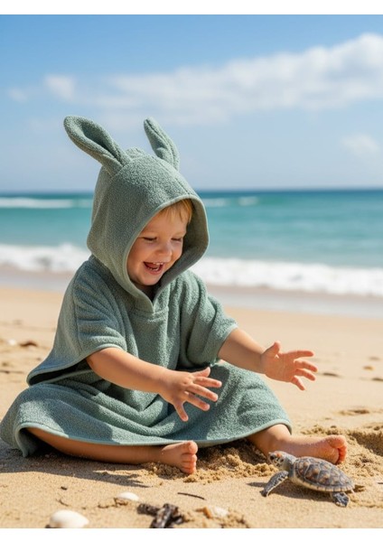 Outlet Ihracat Pamuklu Kapşonlu Kız-Erkek Çocuk Deniz, Plaj, Havuz, Banyo Havlu Panço Kulaklı