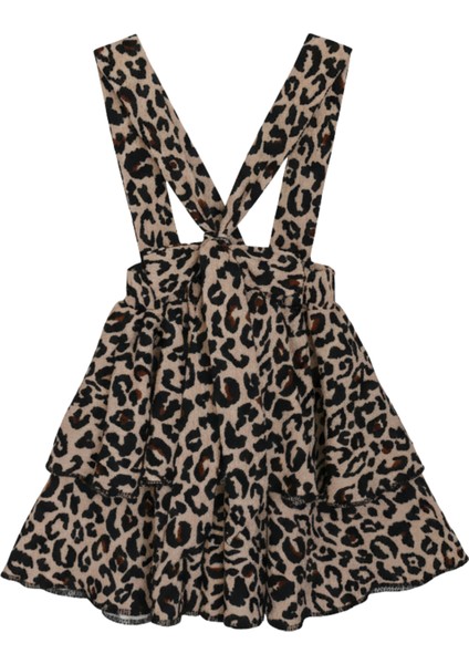 Kız Çocuk Helen Leopar Askılı Kat Kat Bağlama Jile Elbise modelleri