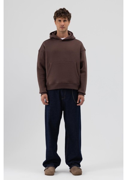 Basic Kapüşonlu Boxy Fit Sweatshirt Kahve fiyatları