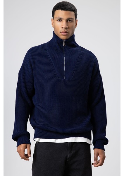 Yarım Fermuarlı Triko Kazak Lacivert fırsatları