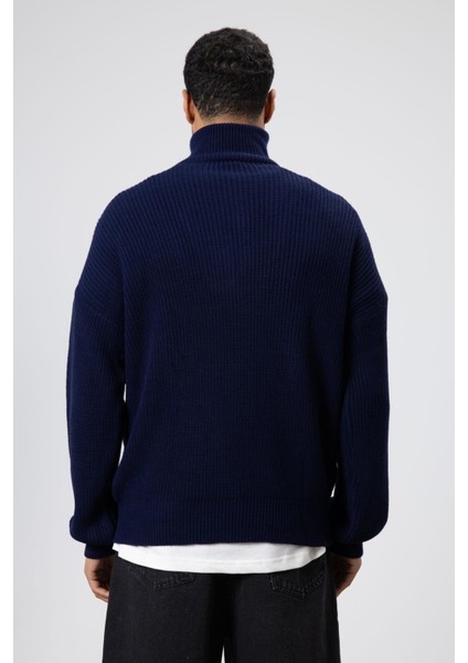 Yarım Fermuarlı Triko Kazak Lacivert indirimleri