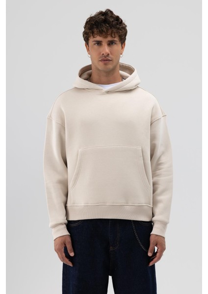 Basic Kapüşonlu Boxy Fit Sweatshirt Taş modelleri