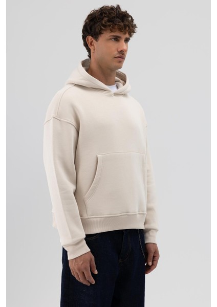 Basic Kapüşonlu Boxy Fit Sweatshirt Taş fırsatları
