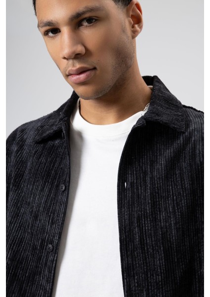 Oversize Dokulu Gömlek Siyah modelleri