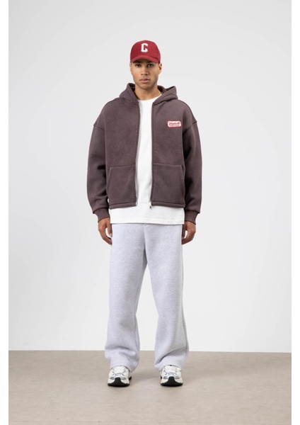 Oversize Fermuarlı Kapüşonlu Sweatshirt Kahve modelleri