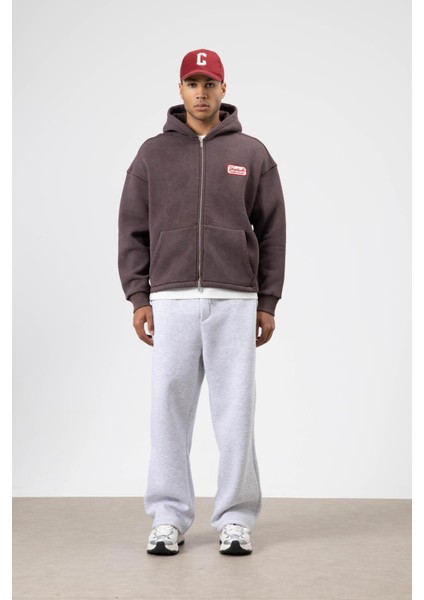 Oversize Fermuarlı Kapüşonlu Sweatshirt Kahve fırsatları