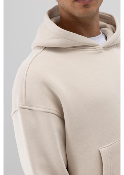 Basic Kapüşonlu Boxy Fit Sweatshirt Taş indirimleri