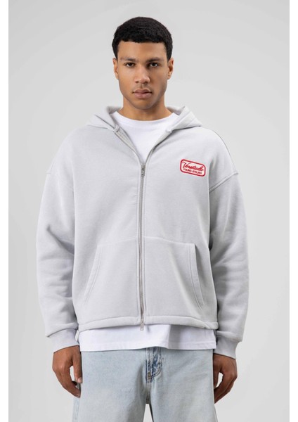 Oversize Fermuarlı Kapüşonlu Sweatshirt Açık Gri fiyatları