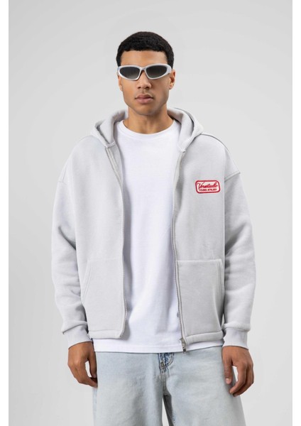 Oversize Fermuarlı Kapüşonlu Sweatshirt Açık Gri indirimleri