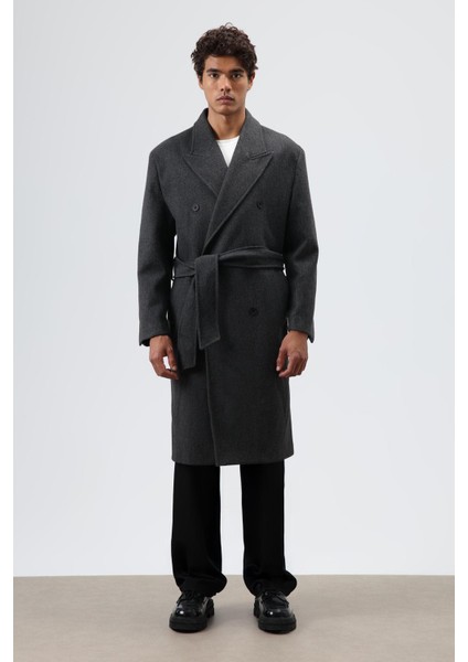 Oversize Kruvaze Kaşe Kaban Antrasit