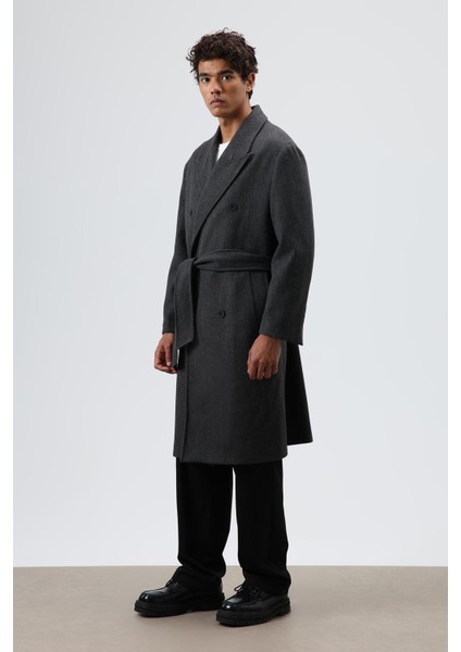 Oversize Kruvaze Kaşe Kaban Antrasit fiyatları