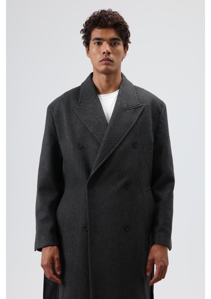 Oversize Kruvaze Kaşe Kaban Antrasit modelleri