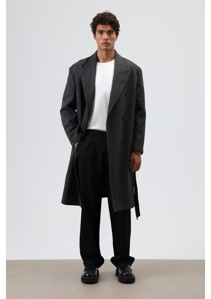 Oversize Kruvaze Kaşe Kaban Antrasit indirimleri