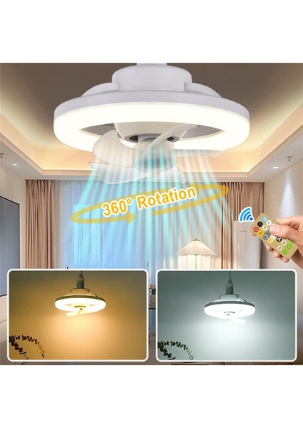 360 ° Dönen Tavan Fanı Işığı E27 Uzaktan Kumanda LED Fan Işığı ile Akıllı Fan Oturma Odası Yatak Odası Top 48W (Yurt Dışından) indirimleri